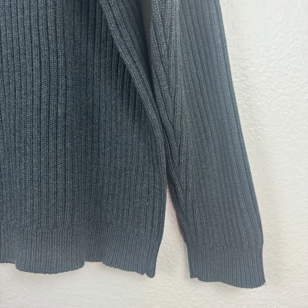 Eddie Bauer Rib Knit Cotton Pullover V-Neck Long Sleeve Sweater Charcoal Gray XL